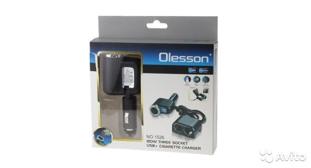 Переходник в прикуриватель (1526) на 3 ЗУ, USB, OLESS