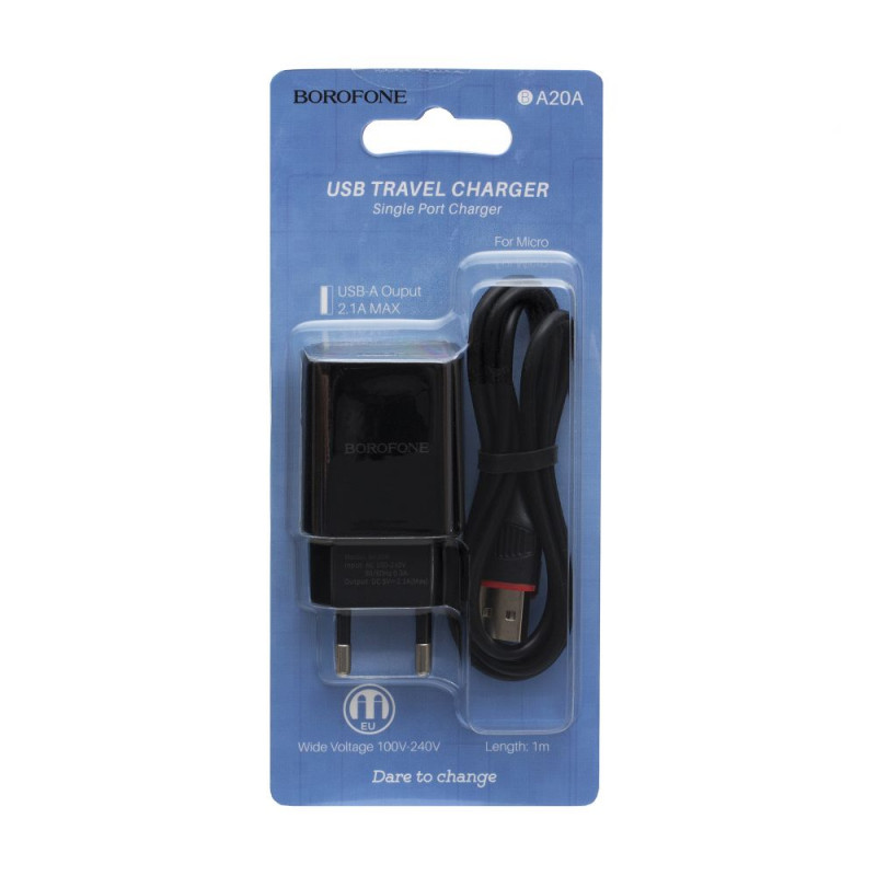 СЗУ BOROFONE BA20A  2.1A 1USB с кабелем micro