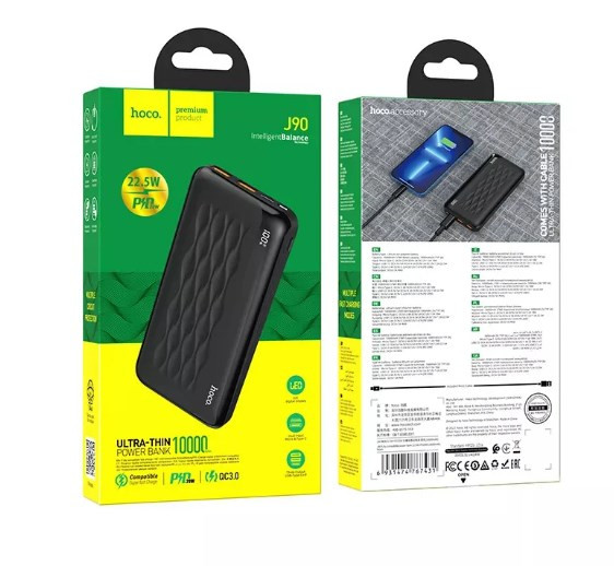 Внешний аккумулятор HOCO J90 PD20W/QC3.0, 22.5W 10000 mAh выходы 1 USB, micro USB, Type-C, LED,