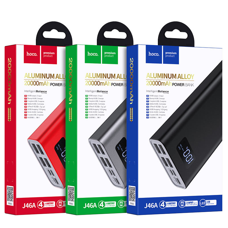 Внешний аккумулятор HOCO J46, 20000 mAh, 4USB, micro USB, Type-C