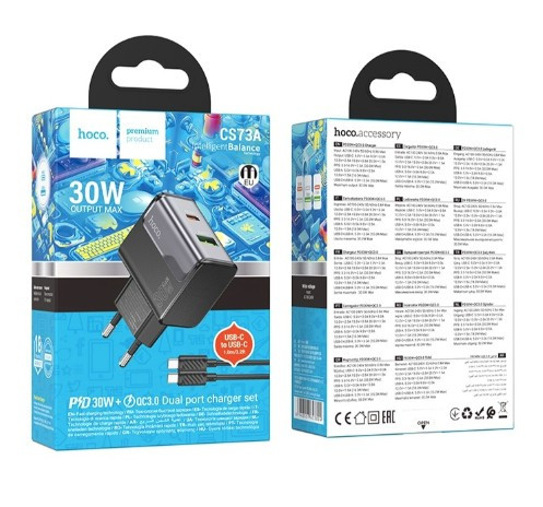 СЗУ Hoco CS73A 30W PD QC3.0 кабель USB C на USB C