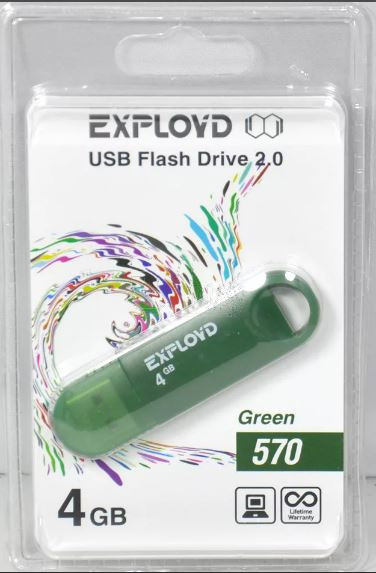 Флеш-накопитель 4Gb Exployd 570, USB 2.0, зеленый