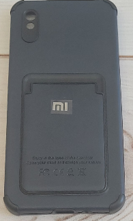 Накладка для XIAOMI Redmi 9A, Под кожу с визитницей, с лого, синий