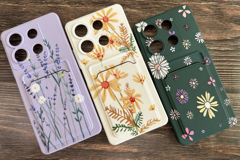 Накладка для XIAOMI Redmi Note 13, с визитницей, цветы