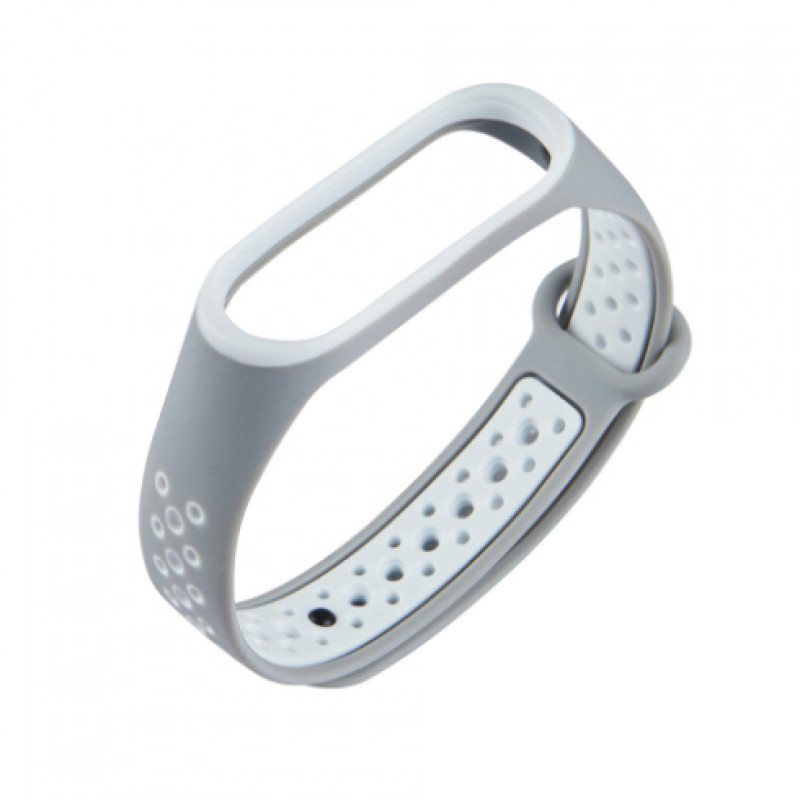 Ремешок для Mi band 3/4, с окантовкой, серо-белый