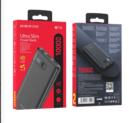 Внешний аккумулятор BOROFONE BT35 10000 mAh, выходы 2 USB, micro USB, Type-C