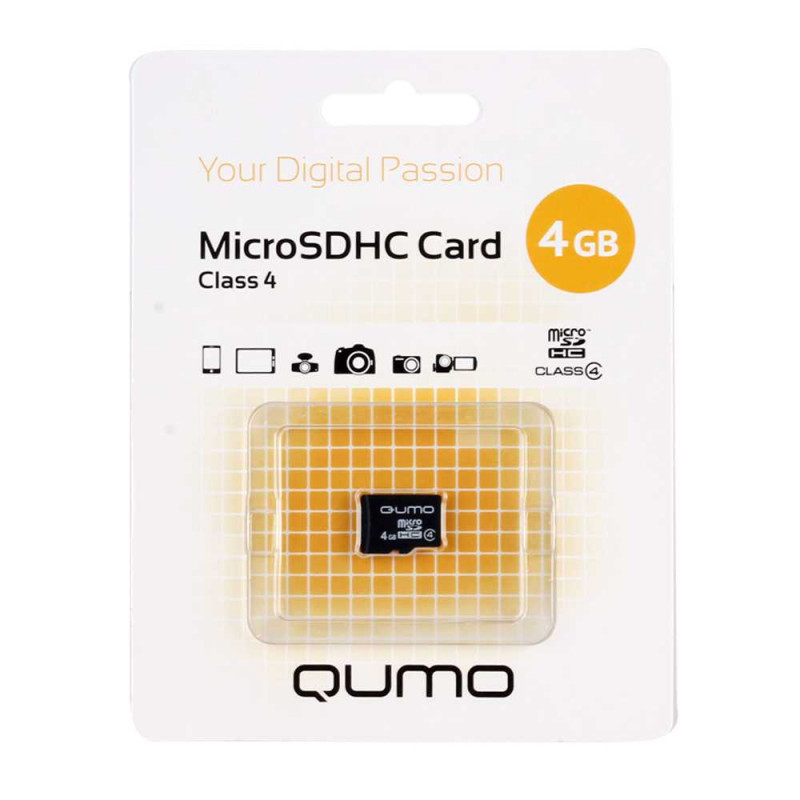 Карта памяти 4Gb MicroSDHC Qumo, Class4, без адаптера