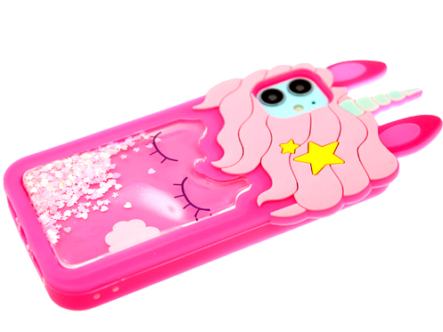 Силикон для Apl IPh 7 Plus/8 Plus, Форма Единорожка, жидкие блестки, малиновый