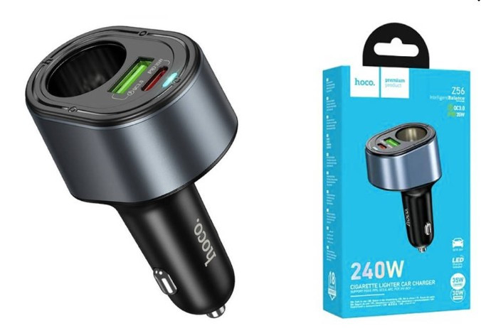 АЗУ HOCO Z56 Friend, 1USB, 1USB C  1 прикуриватель, 3.1A, 240W PD35W