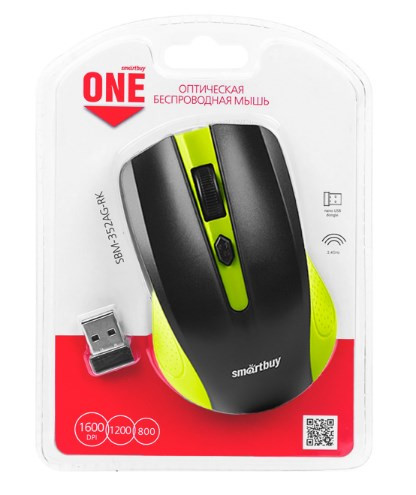 Мышь беспроводная Smartbuy ONE 352 зелено-черная