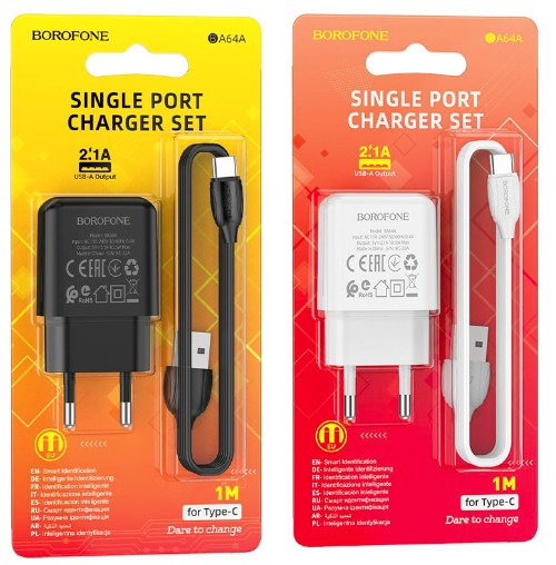 СЗУ BOROFONE BA64A 1USB, 2.1A 1USB с кабелем micro