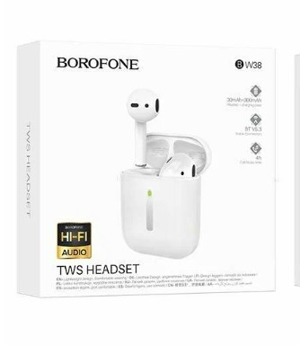 Гарнитура беспроводная BOROFONE BW38, с индикатором уровня заряда, белые