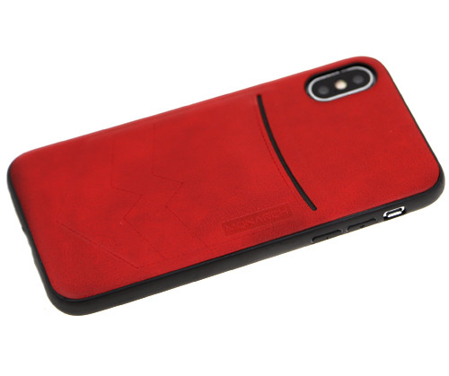 Накладка для XIAOMI Redmi 8A, Monarch. под кожу с визитницей, красный