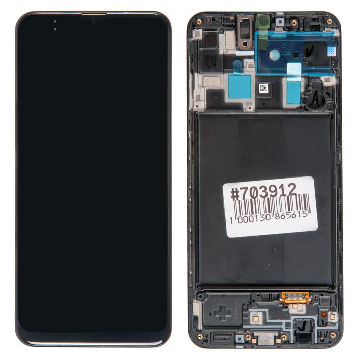 Дисплей для SAMSUNG A20 SM-A205  в сборе с сенсором в корпусе, черный Оригинал 100%