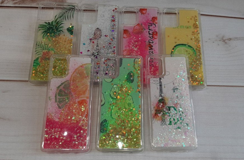 Накладка для SAMSUNG A12, Жидкие блестки, сердечки