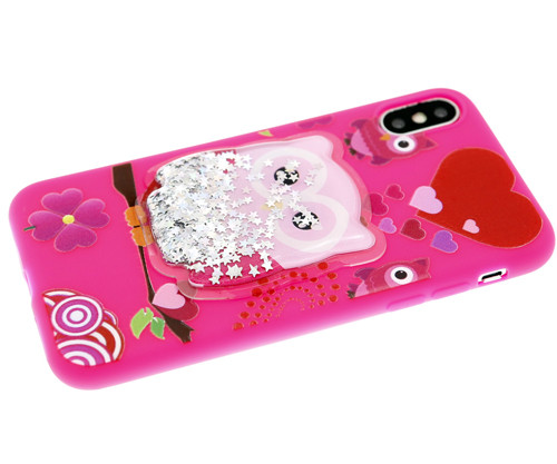 Силикон для SAMSUNG A205F (A20)/A305F (A30), Совенок, жидкие блестки, малиновый