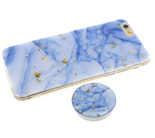 Накладка для Huawei Honor P Smart 2019/Honor 10 Lite, Мрамор с крошкой, с попсокетом, голубой