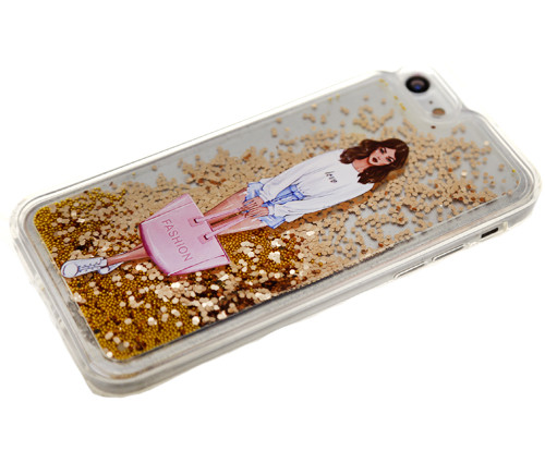 Накладка для HUAWEI Honor 9 Lite, Девушка с сумкой, жидкие блестки, золото