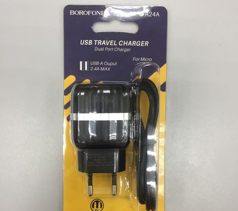 СЗУ BOROFONE BA24A Vigour, 2.4A 2USB с кабелем micro