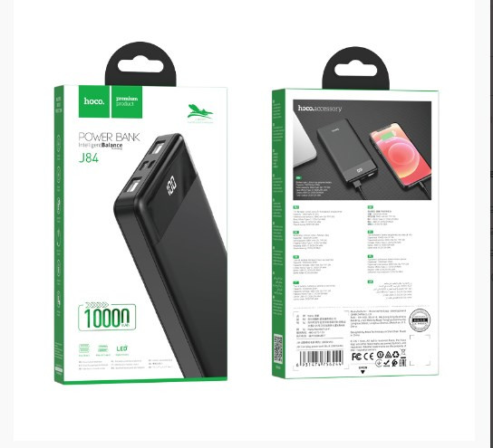 Внешний аккумулятор HOCO J84 10000 mAh выходы 2 USB, micro USB, Type-C, LED