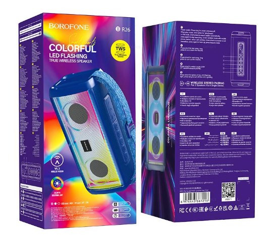 Колонка BOROFONE BR26 Daring, BT, FM, TF, USB, AUX, TWS, синий