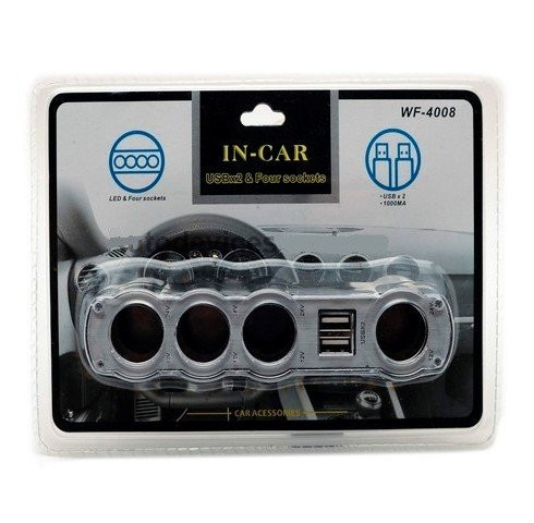 Переходник в прикуриватель (WF-4008) на 4 ЗУ, 2 USB
