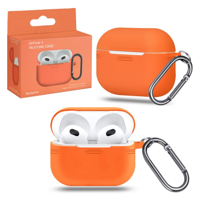 Чехол Airpods 3 Silicon Case с карабином, персик