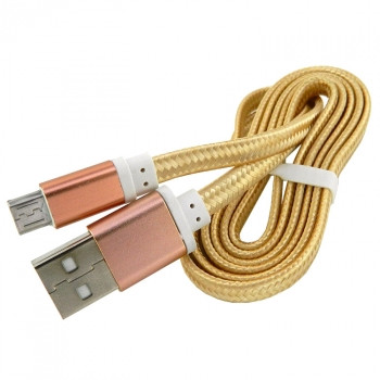 USB кабель для Micro WALKER C330 в матерчатой обмотке, плоский, золото