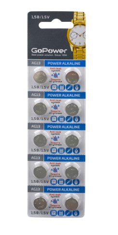 Батарейка GoPower G13/LR1154/LR44/357A/A76 BL10 Alkaline