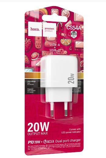 СЗУ HOCO CS54A Surplus 1USB, 1USB C, 20W