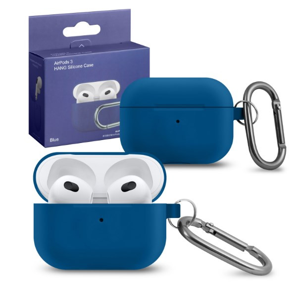 Чехол Airpods 3 Silicon Case с карабином, темно синий