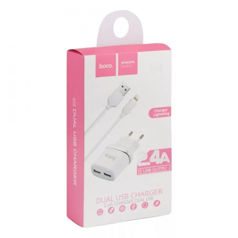 СЗУ HOCO C12 Smart 2.4A 2USB  с кабелем lightning