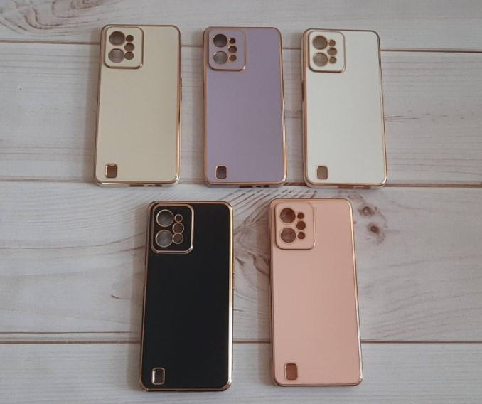 Накладка для SAMSUNG A12 SM-A125, золотая окантовка, белый