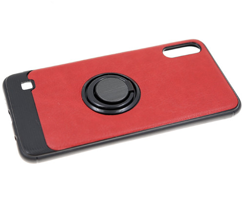 Накладка для SAMSUNG A205F (A20)/A305F (A30), под кожу с кольцом, красный